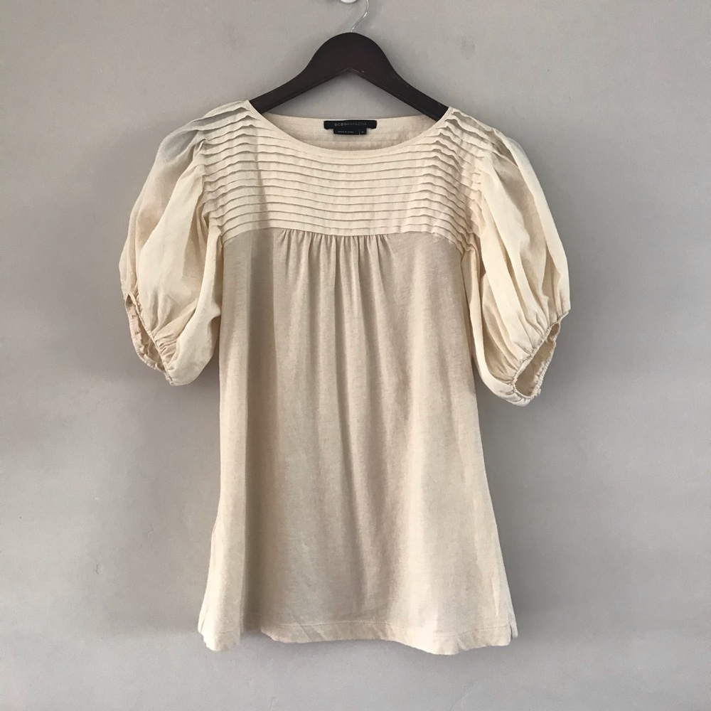 BCBGMaxAzria | Cream Puffy Sleeve Tee | Small